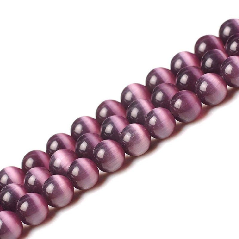 LIFAVOVY Purple Cat Eye Beads Round 6mm Semi Precious Gemstone Loose Beads for Jewelry Making (63-66pcs/strand) - Image 2